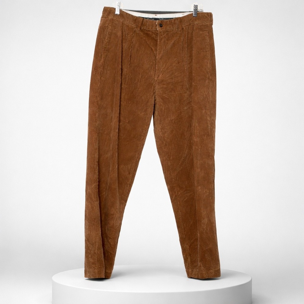 POLO RALPH LAUREN Polo Cords Brown Corduroy Pants Pleated Wide Wale USA *34 x 32